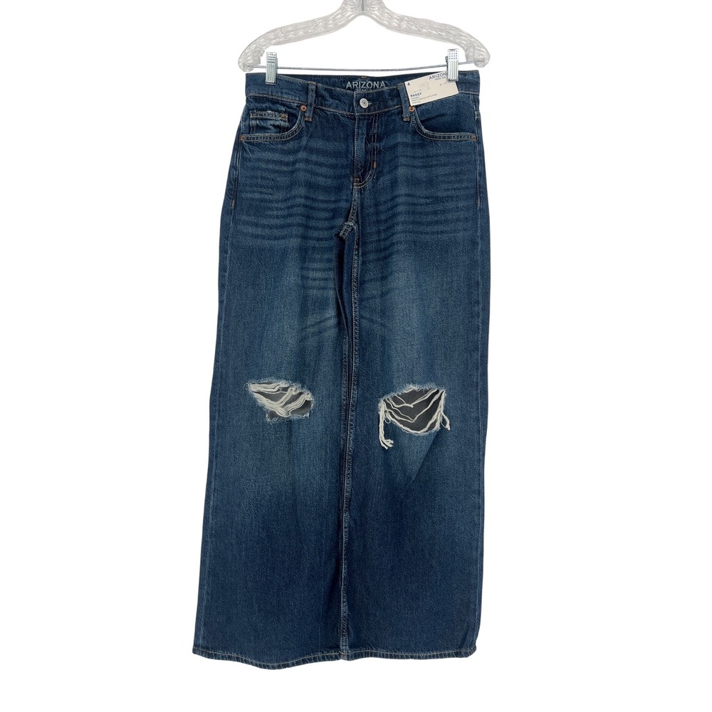 Arizona Baggy Jeans Womens 4 Blue NWT Low Rise Wide Leg Distressed Y2K Skater